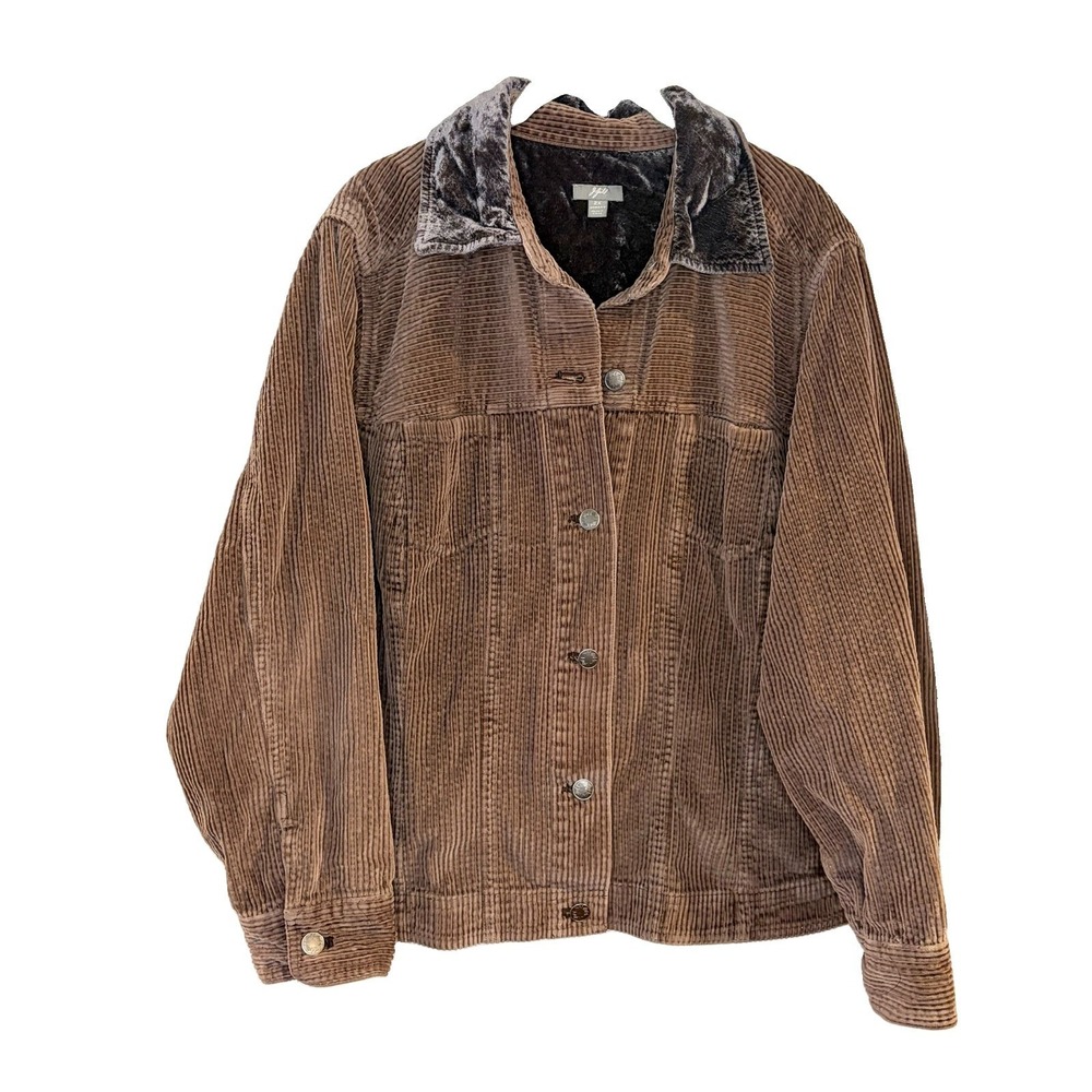 J Jill Brown Corduroy Jacket Womens 2X Plus Velvet Collar Cottagecore Boho